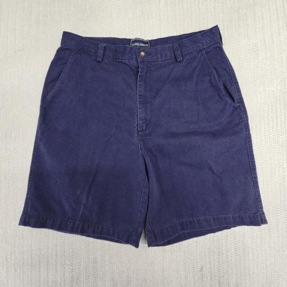 Saddlebred Shorts Mens 34 Blue Cotton Canvas Chino 9 Inseam Flat Front Casual